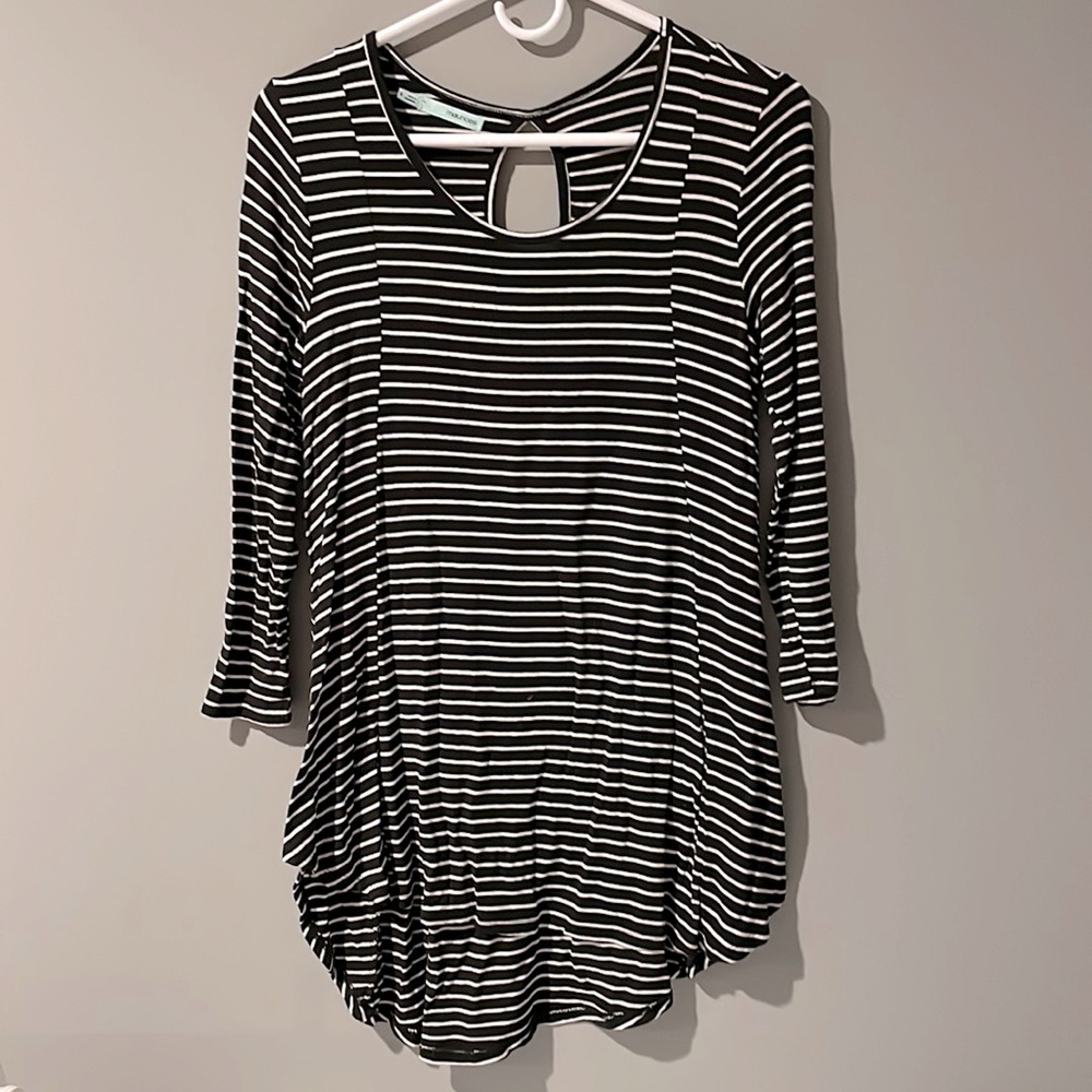 Maurices Black and White Striped Top with Keyhole Back